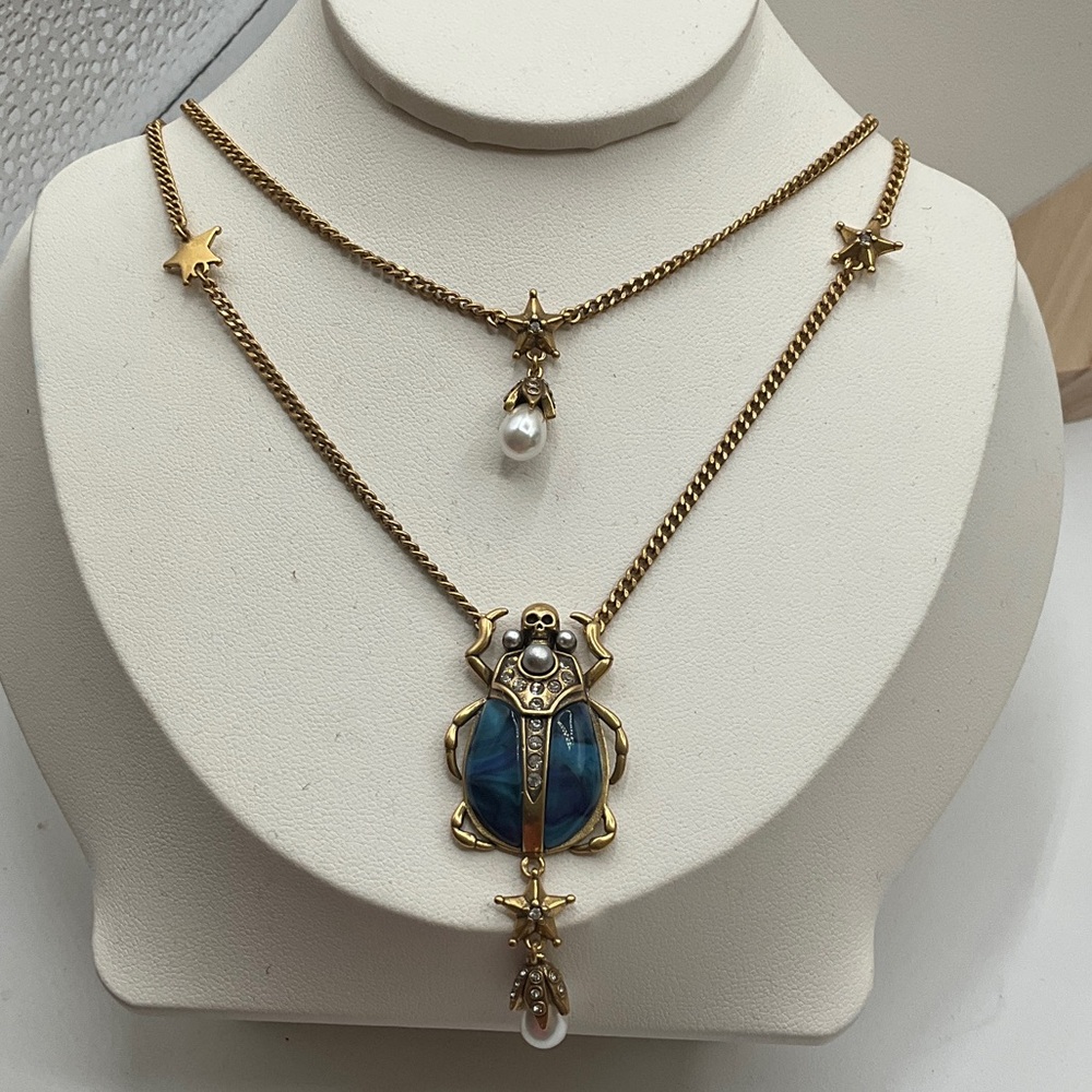Alexander McQueen Gold and Blue Scarab Necklace